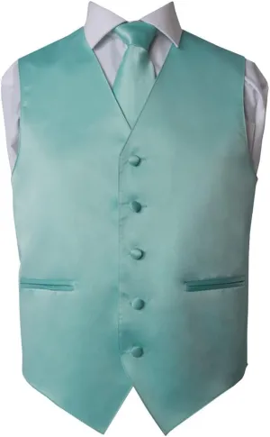 Men's Premium Solid Vest & NeckTie & Pocket Square Set for Suit & Tuxedo