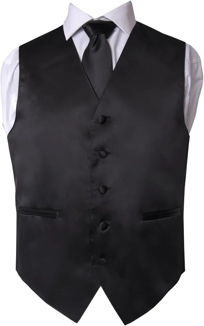 Men's Premium Solid Vest & NeckTie & Pocket Square Set for Suit & Tuxedo