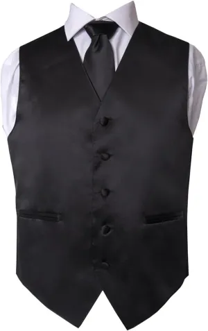 Men's Premium Solid Vest & NeckTie & Pocket Square Set for Suit & Tuxedo