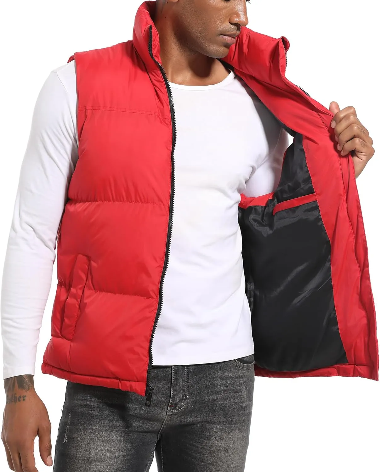 Men's Puffy Zipper Sleeveless Jacket Puffer Vest Outerwear Winter outdoor Warm Water-Resistant Sports M to 3XL