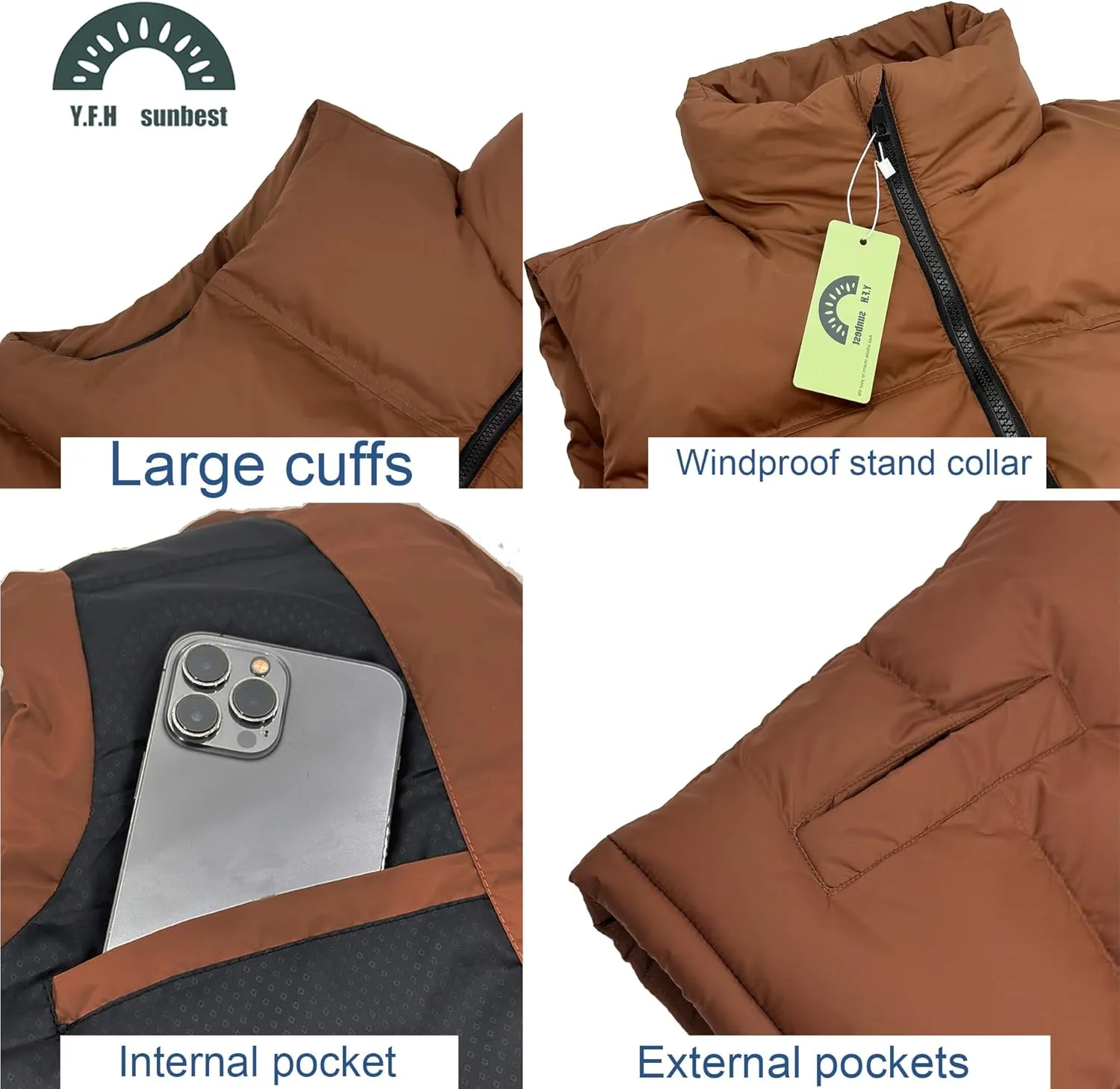 Men's Puffy Zipper Sleeveless Jacket Puffer Vest Outerwear Winter outdoor Warm Water-Resistant Sports M to 3XL