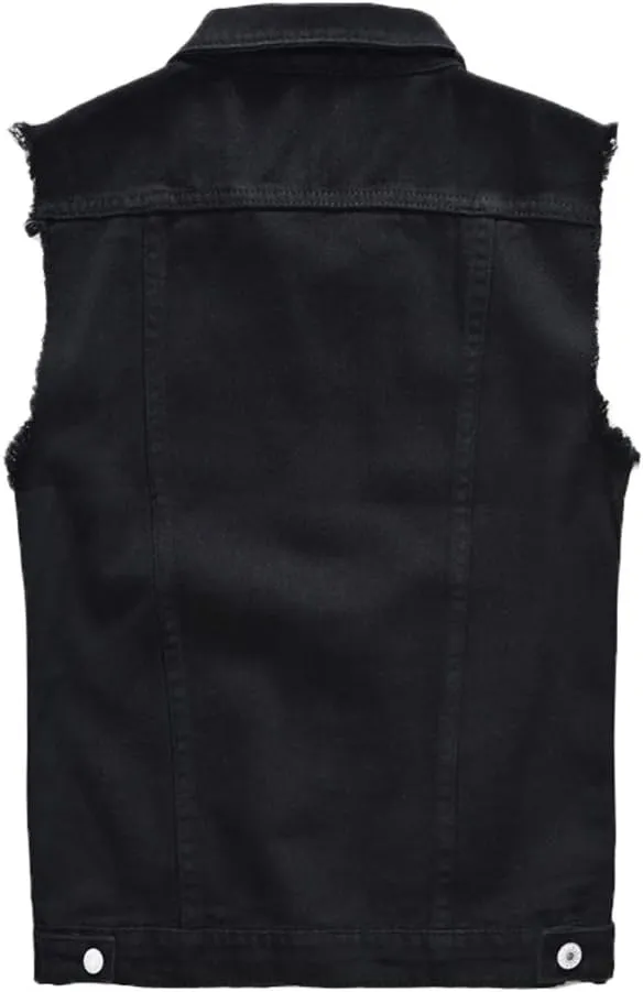 Men's Sleeveless Ripped Denim Vest Casual Slim Fit Button Down Jeans Vests Jacket