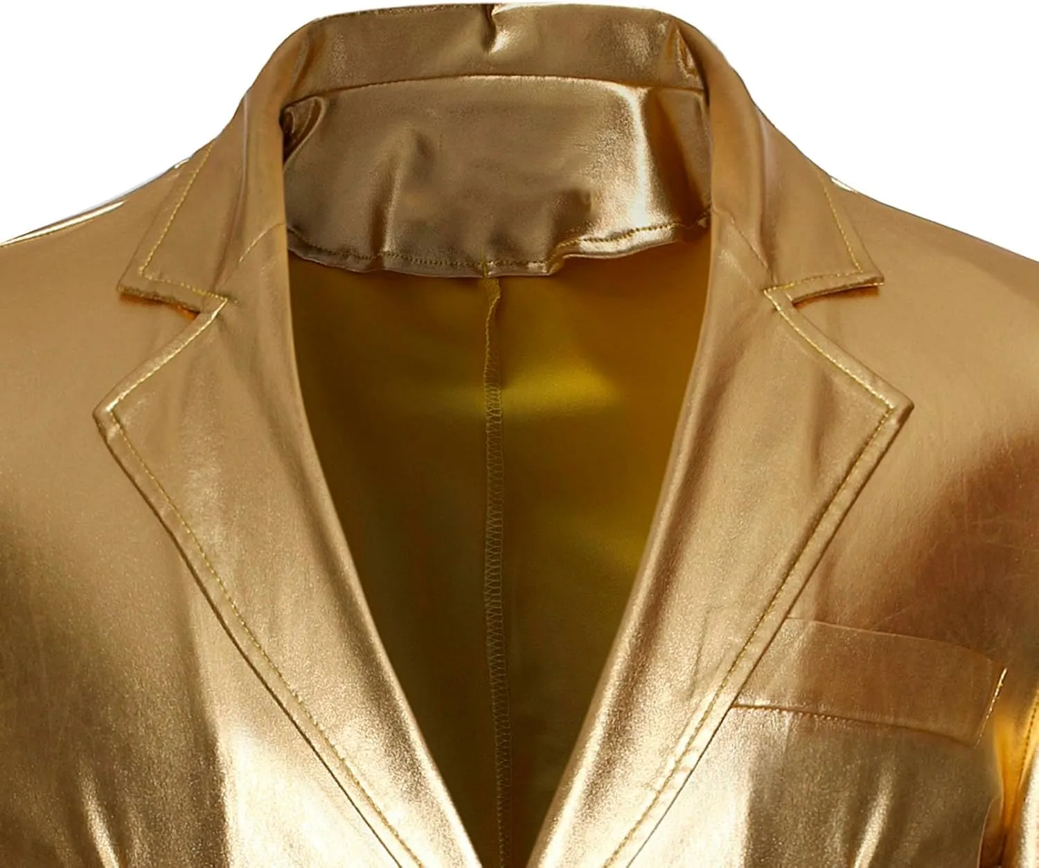 Mens Slim Fit Blazer Jacket PU Leather Formal Dress Suit Two-Button Notched Lapel Casual Suit Jacket Party Clubwear