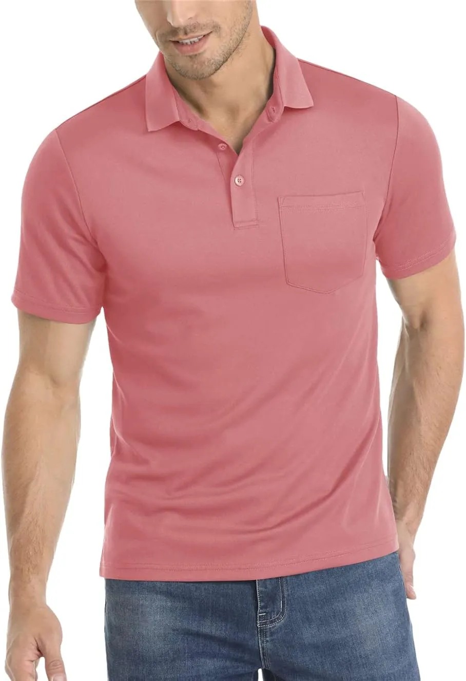 Mens Summer Quick Dry T-Shirts Sport Hiking Tee Shirts Casual Polos Shirt Work Tops with Pocket