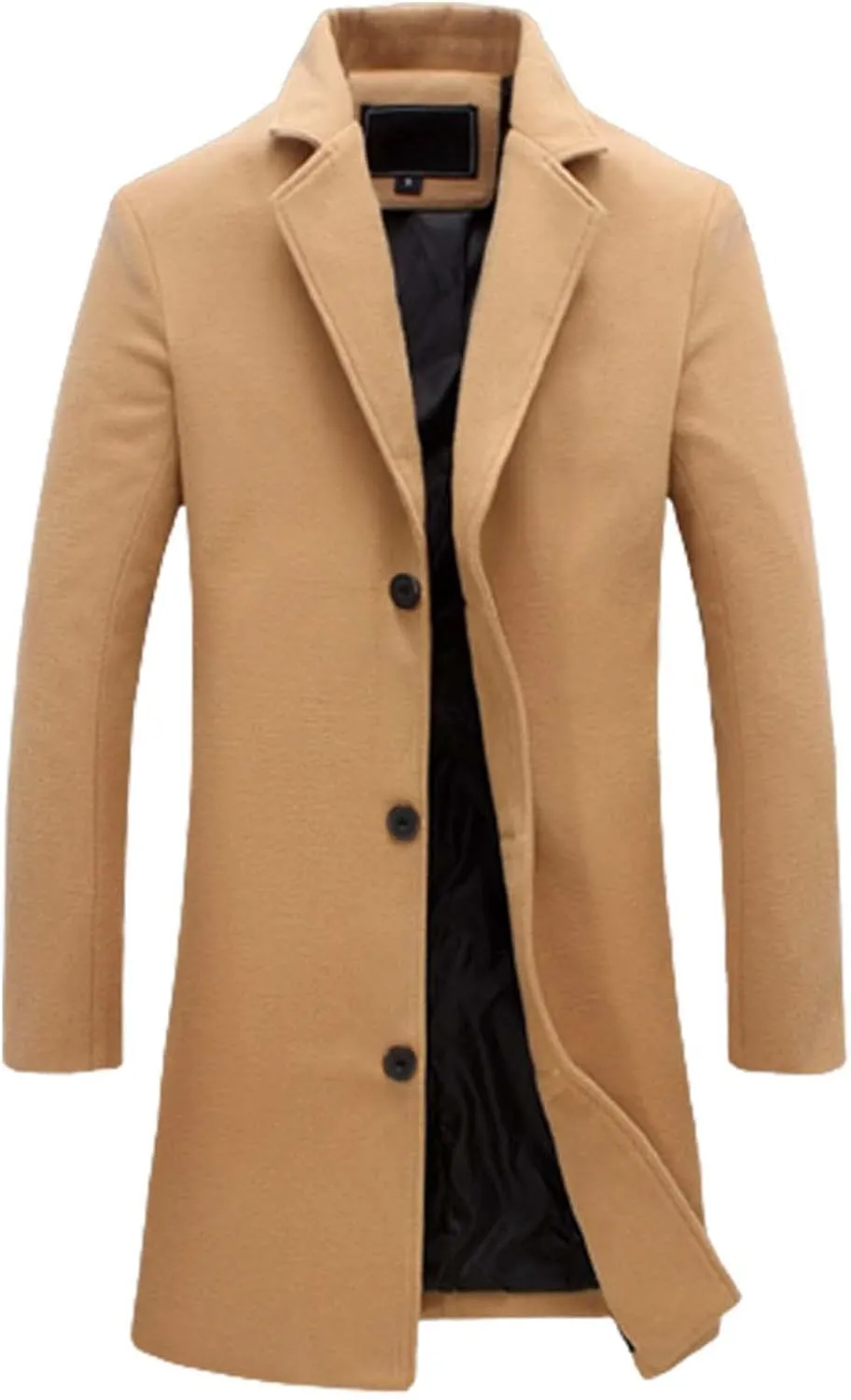 Men's Wool Blend Coat Winter Thermal Notched Collar Single Breasted Fashion Pea Coat Trench Overcoat