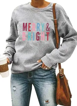 Merry Christmas Shirts for Women Merry and Bright Sweatshirts Xmas Tree Gnomes Graphic Tee Winter Snowman Fleece Top