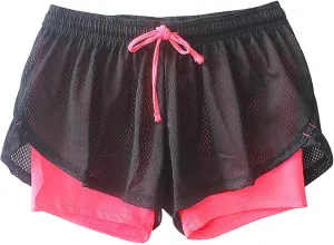 Mesh Double Layer Women's Workout Shorts Trendy Drawstring Elastic Waist Sports Short Summer Gym Yoga Exercise Pants