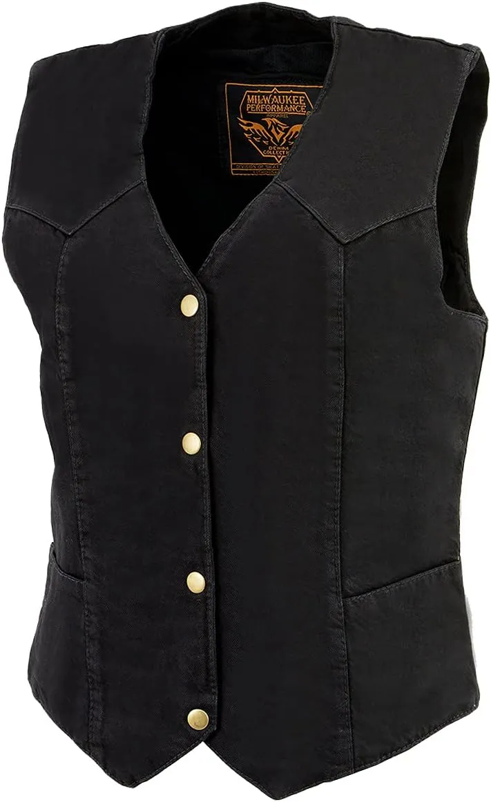 Milwaukee Leather MDL4000 Women's Black Plain Side 3 Snap Front Denim Vest