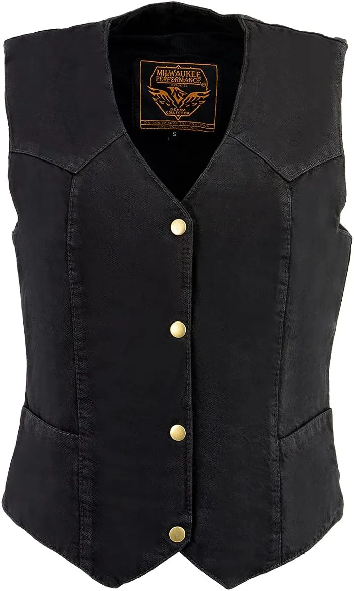 Milwaukee Leather MDL4000 Women's Black Plain Side 3 Snap Front Denim Vest