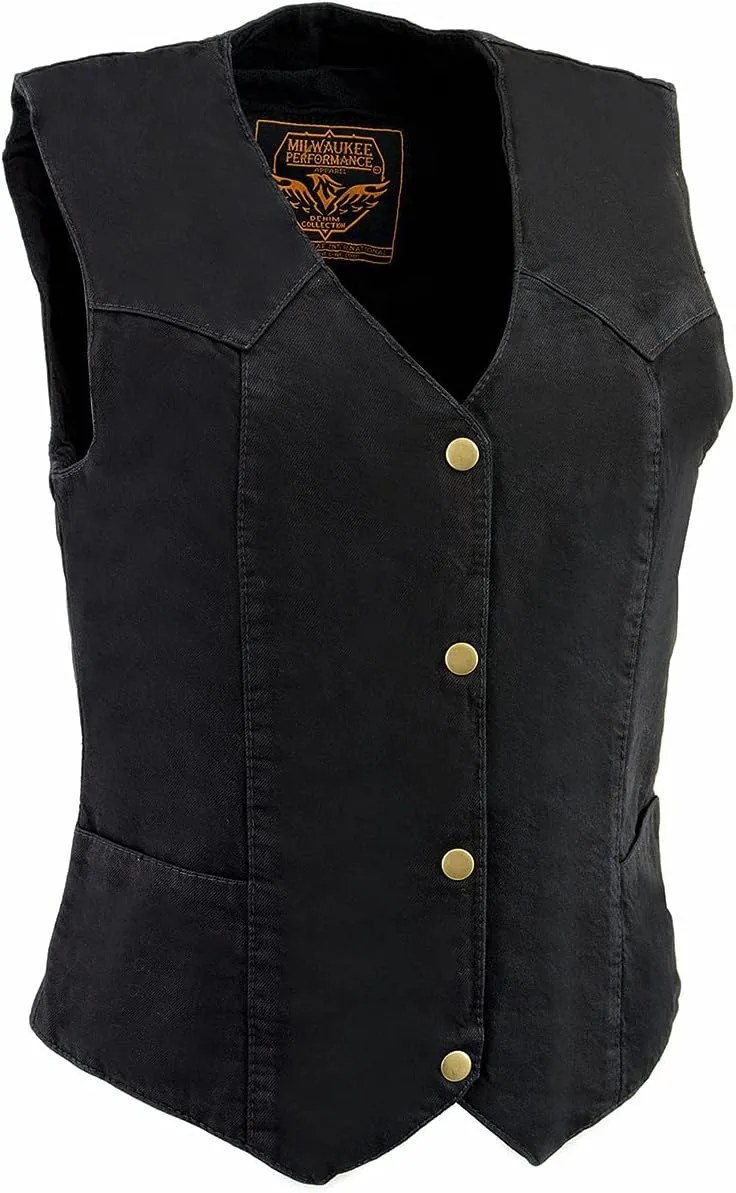 Milwaukee Leather MDL4000 Women's Black Plain Side 3 Snap Front Denim Vest