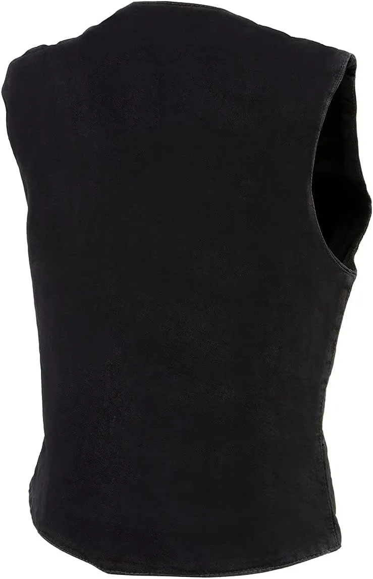 Milwaukee Leather MDL4000 Women's Black Plain Side 3 Snap Front Denim Vest