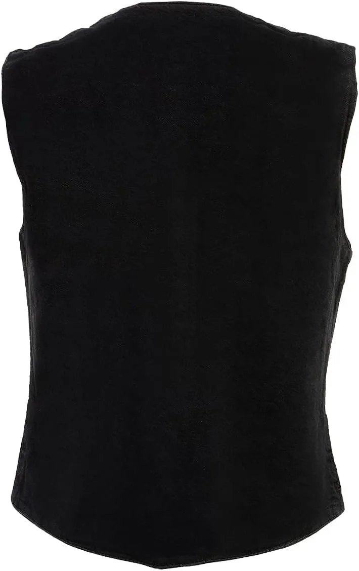 Milwaukee Leather MDL4000 Women's Black Plain Side 3 Snap Front Denim Vest