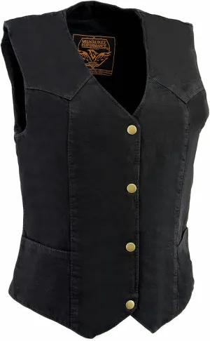 Milwaukee Leather MDL4000 Women's Black Plain Side 3 Snap Front Denim Vest