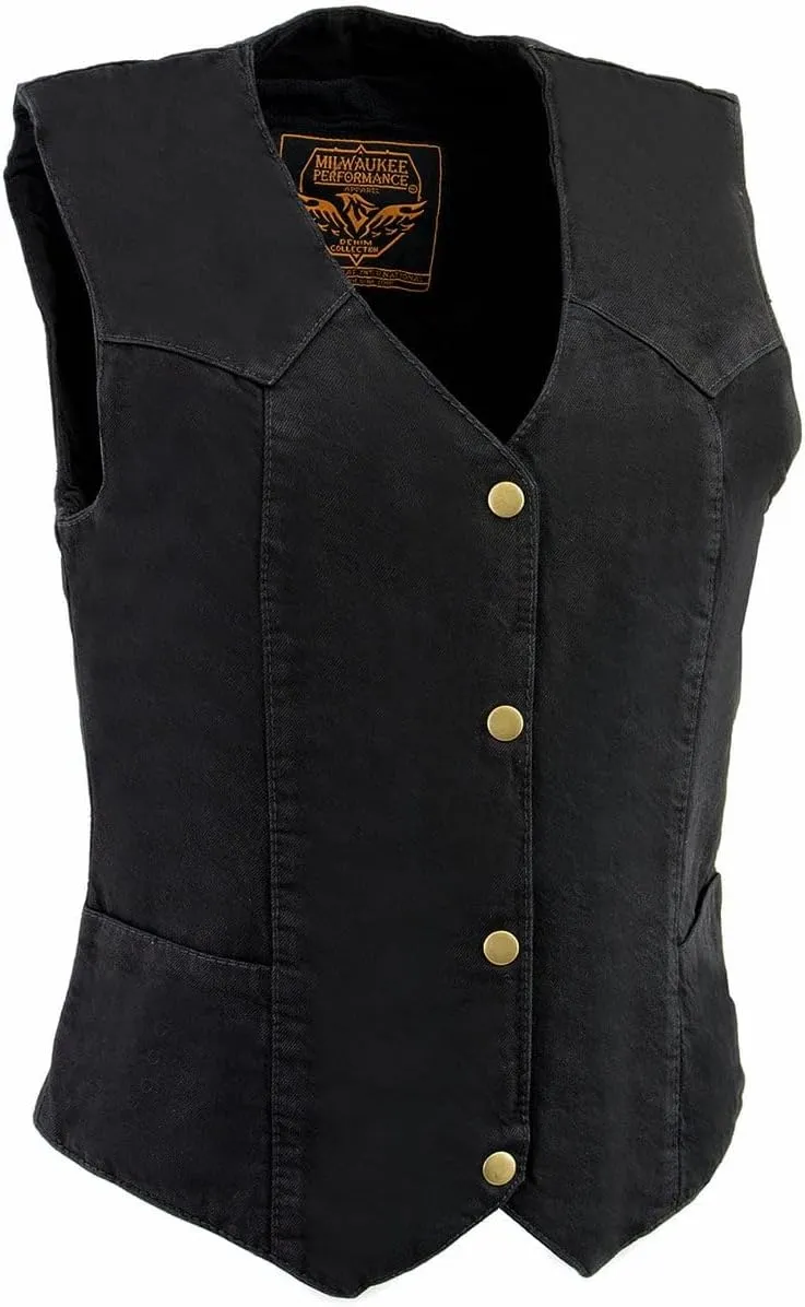 Milwaukee Leather MDL4000 Women's Black Plain Side 3 Snap Front Denim Vest