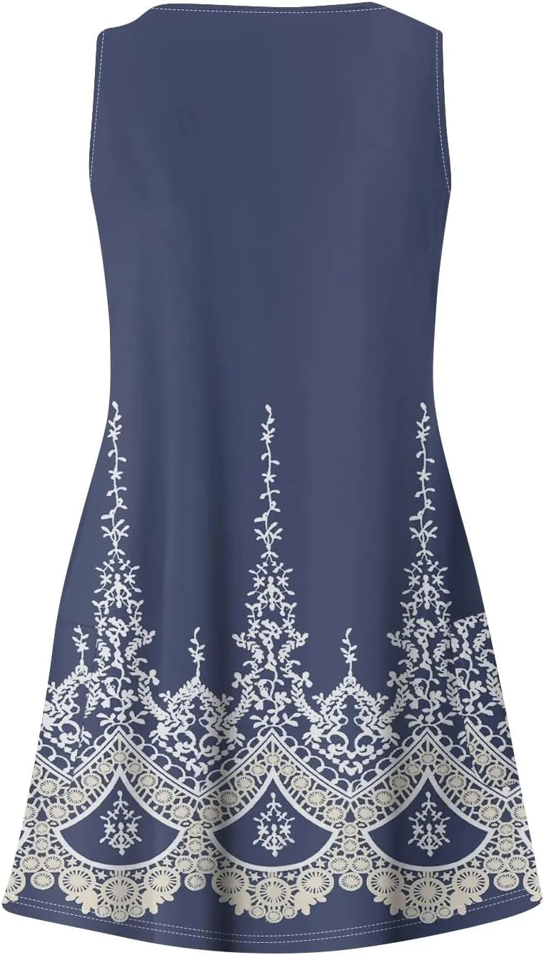 Mini Dresses for Women V Neck Floral Print Tank Dresses Sleeveless Sundresses Swing Beach Dress Beach Cover Ups