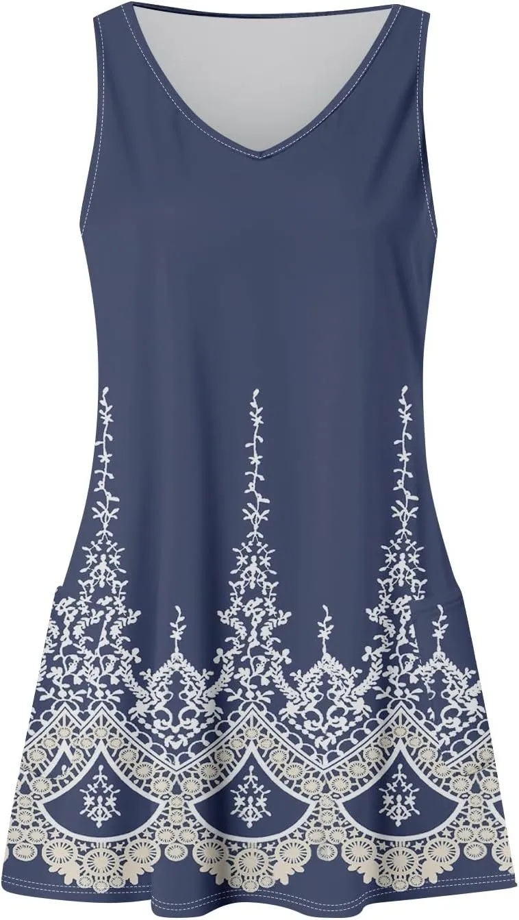 Mini Dresses for Women V Neck Floral Print Tank Dresses Sleeveless Sundresses Swing Beach Dress Beach Cover Ups