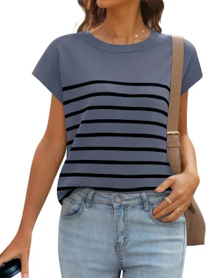 MIROL Women's Cap Sleeve Striped Tops 2025 Batwing Short Sleeve Summer Crewneck Tee Knit Casual Loose Shirts