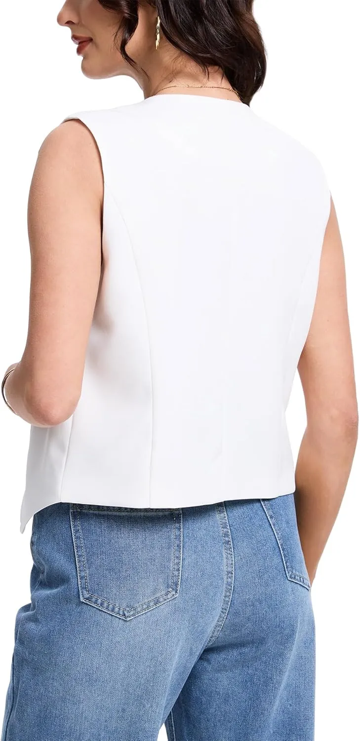 MISS MOLY Women's 2025 Trendy Blazer Vest Summer Sleeveless Outerwear Fully Lined Button Suit Waistcoat Vest