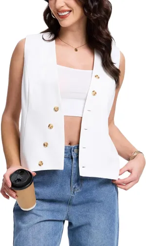 MISS MOLY Women's 2025 Trendy Blazer Vest Summer Sleeveless Outerwear Fully Lined Button Suit Waistcoat Vest