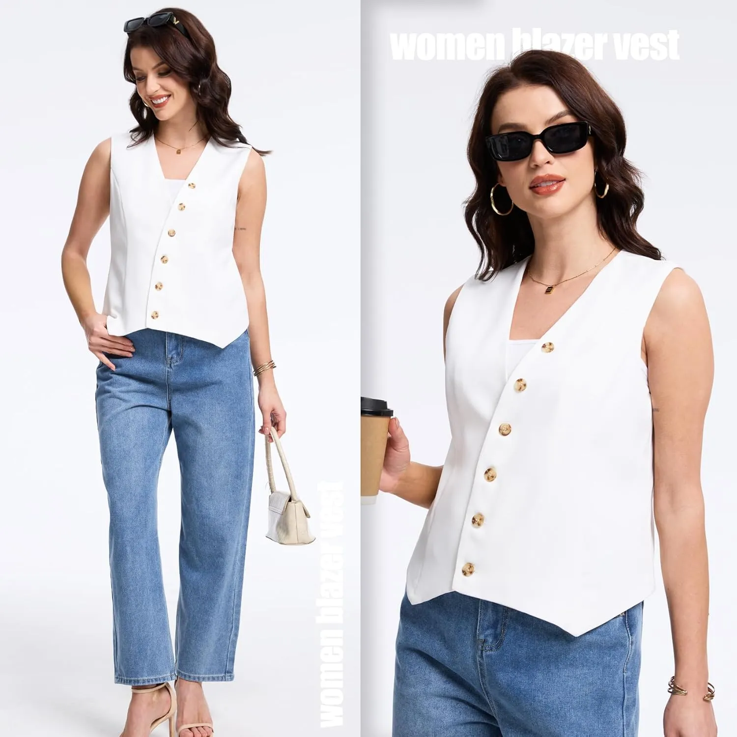 MISS MOLY Women's 2025 Trendy Blazer Vest Summer Sleeveless Outerwear Fully Lined Button Suit Waistcoat Vest