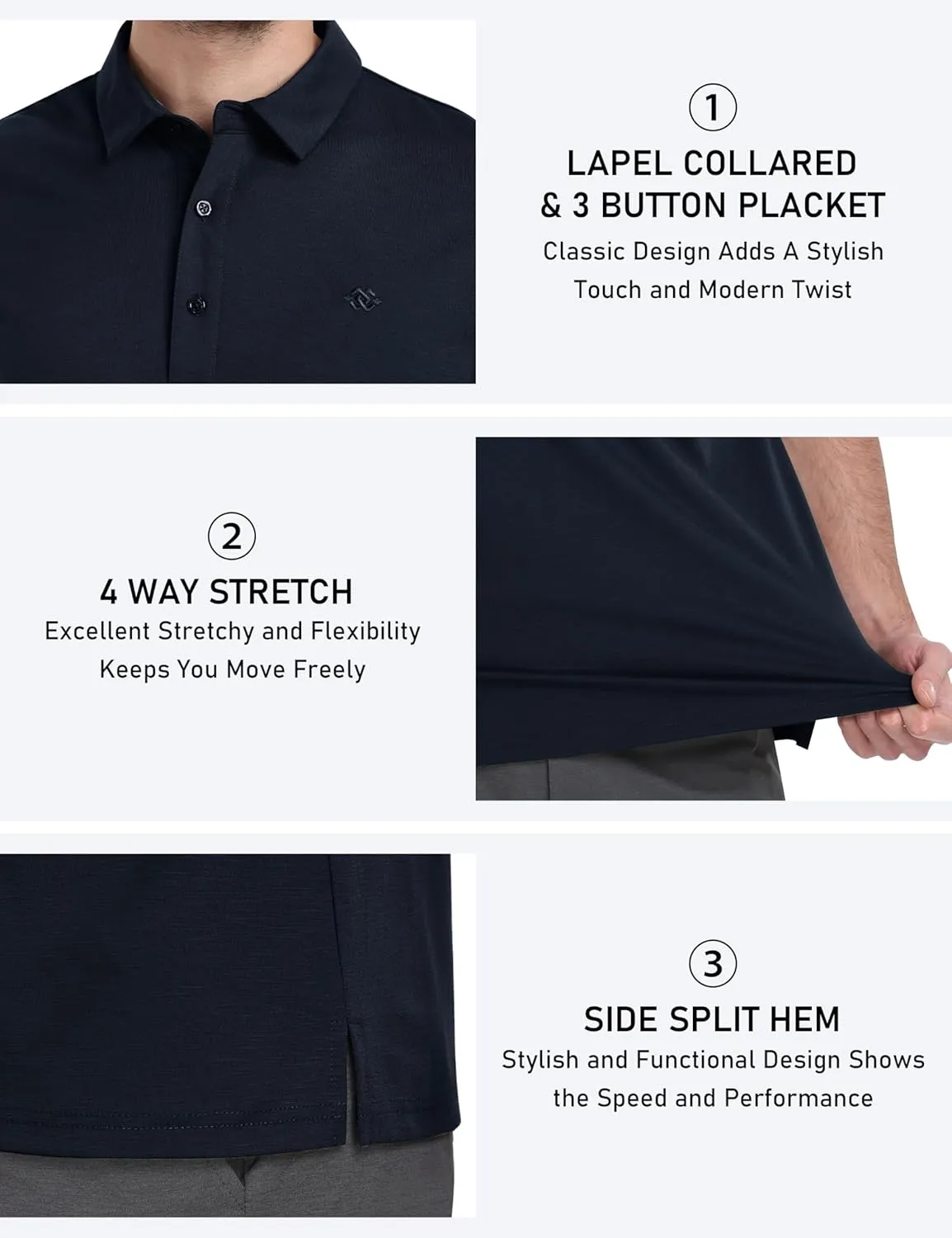 MoFiz Men's Henley Polo Shirts Short Sleeve Moisture Wicking Collarless Golf Polo Shirt Summer Casual