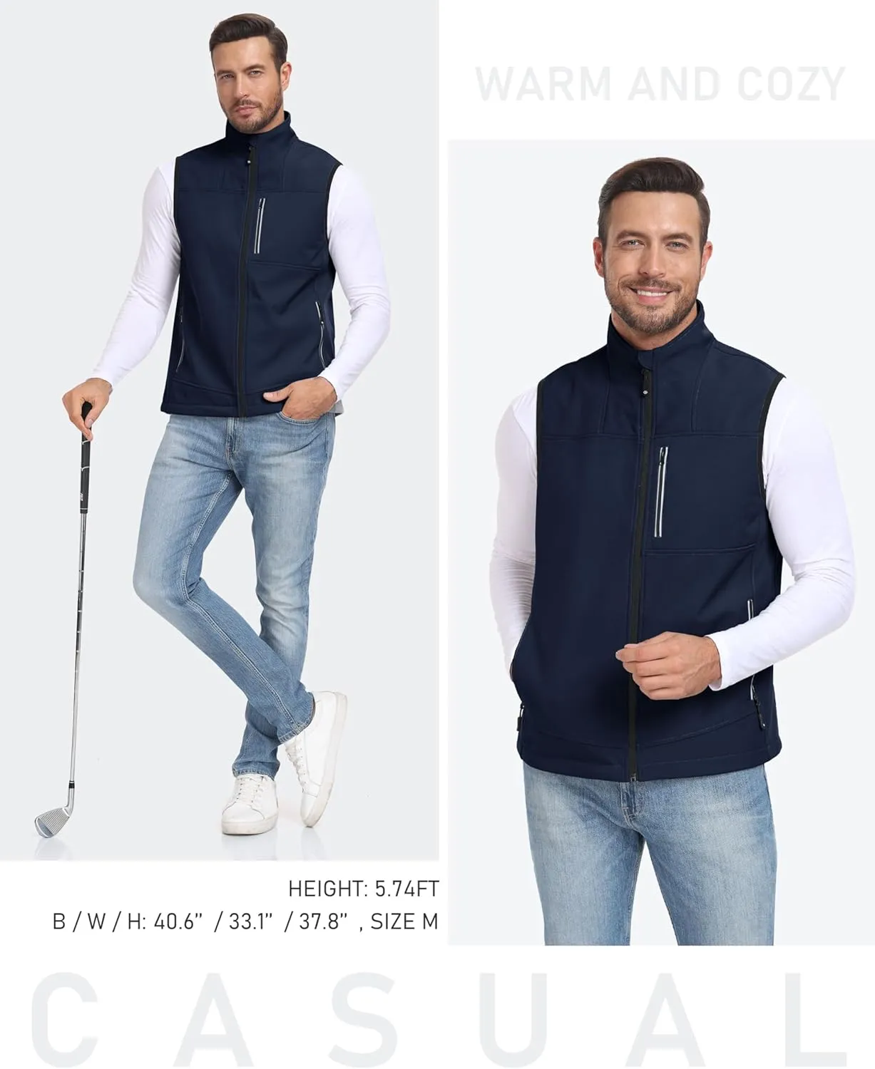MoFiz Men's Vest Outerwear,Vest for men,Full Zip Fleece Lined Light Softshell Windproof Sleeveless Jacket for Hiking Golf