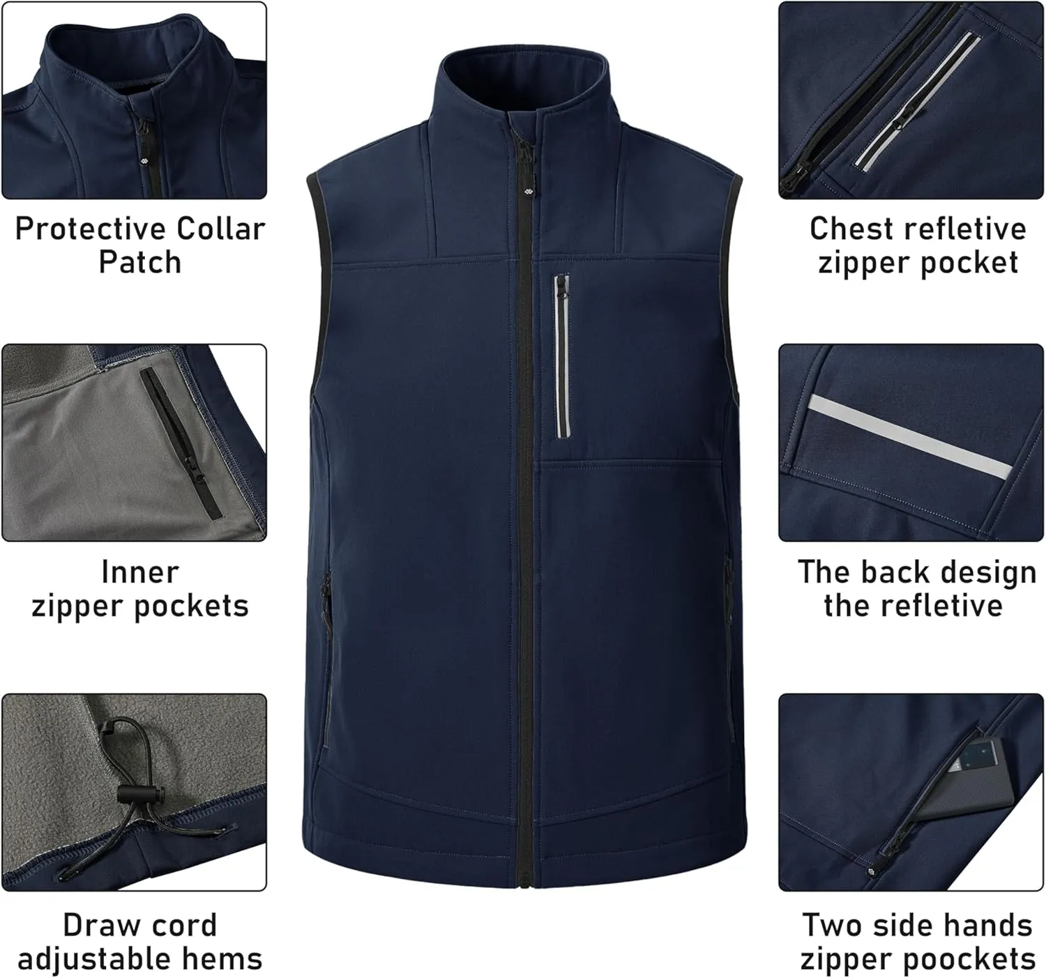 MoFiz Men's Vest Outerwear,Vest for men,Full Zip Fleece Lined Light Softshell Windproof Sleeveless Jacket for Hiking Golf