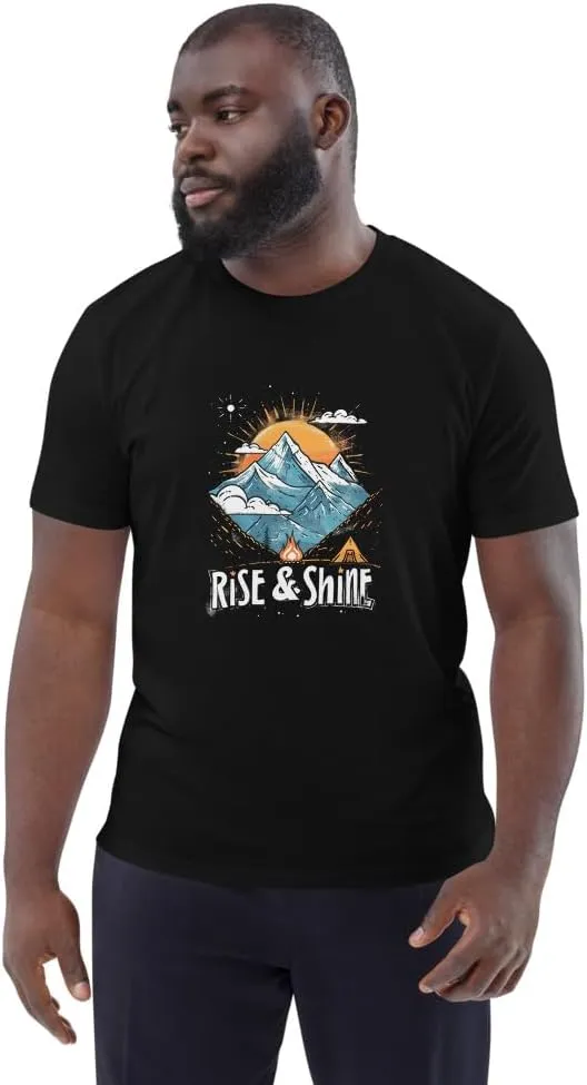 Mountain T-Shirt - Unisex Organic Cotton Tee, Adventure and Outdoor Motif, Morning Hikers Top Black, 5X-Large