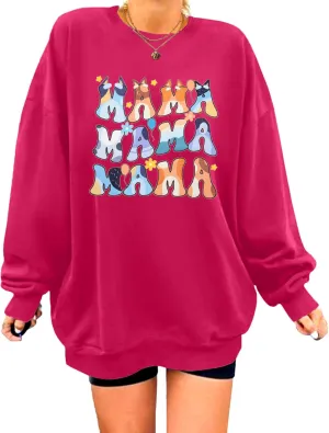 MOUSYA Oversized Mama Sweatshirt Woman Mama Letter Print Pullover Tops Trendy Shirt Casual Crewneck Loose Sweatshirts