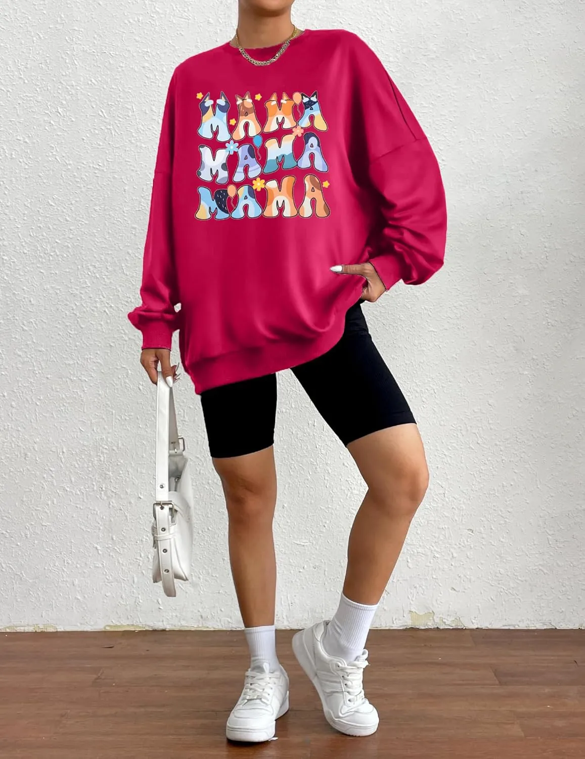 MOUSYA Oversized Mama Sweatshirt Woman Mama Letter Print Pullover Tops Trendy Shirt Casual Crewneck Loose Sweatshirts