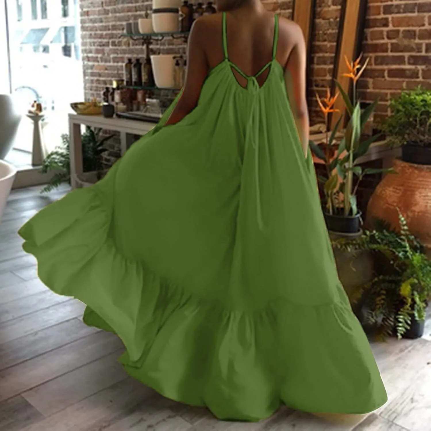 NaRHbrg Women Summer Maxi Dresses Sexy Spaghetti Strap Sleeveless Long Dress Sundress Tiered Ruffle Boho Cami Beach Dress