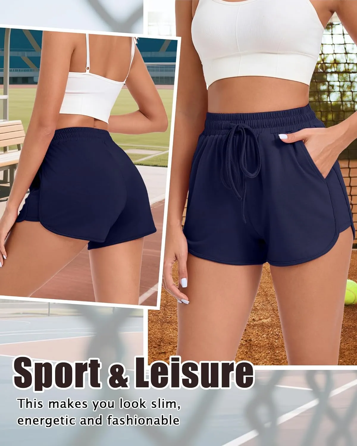 Neer 4 Pack Women's Sweat Shorts, Cotton Casual Athletic Workout Shorts with Pockets Drawstring Summer Lounge Bottoms