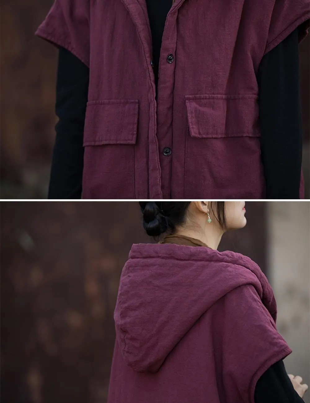 NFYM Women Winter Puffer Vest Hooded Collar Fly Sleeve Cotton Quilted Padded Jackets Coat with Pockets