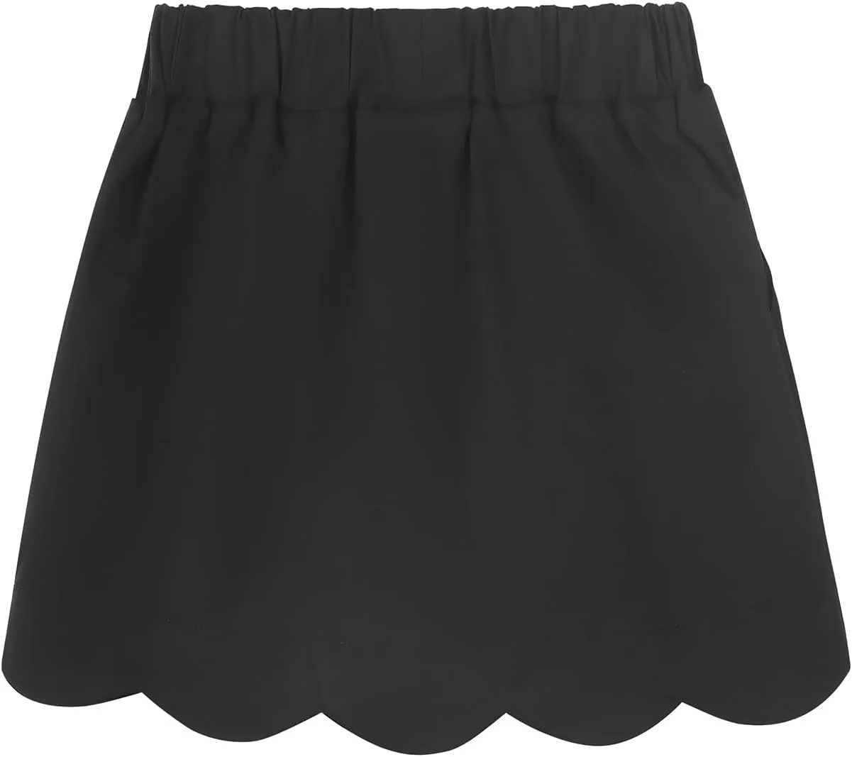 Noomelfish Girls Scalloped Uniform Skirts Stretch Cute School Skort with Pockets (5-12 Years)