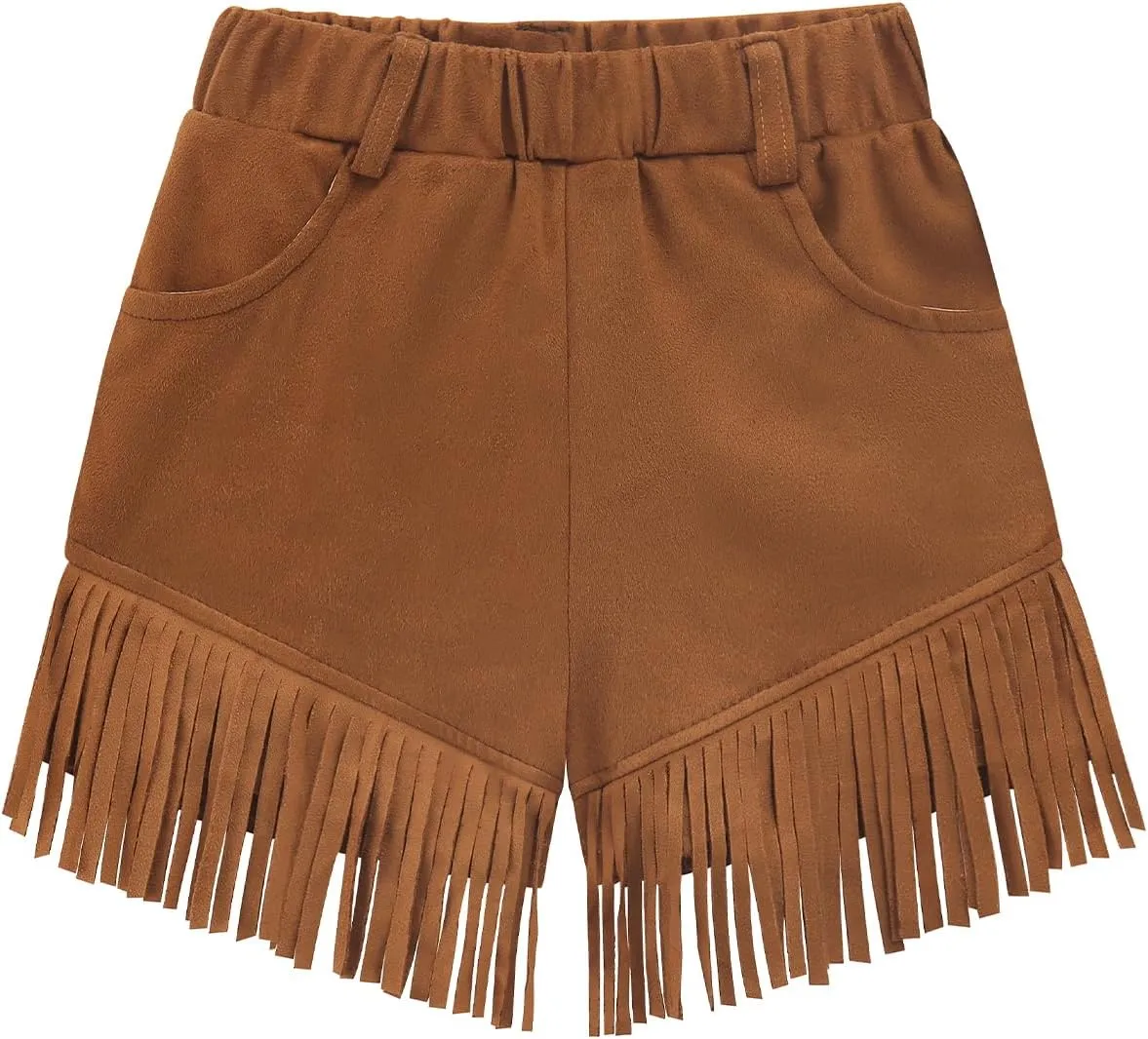 Noomelfish Kids Faux Suede Fringe Shorts Tassel Cowgirl Outfits with Pockets (5-12 Years)