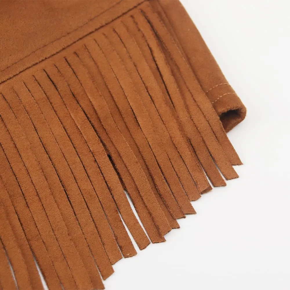 Noomelfish Kids Faux Suede Fringe Shorts Tassel Cowgirl Outfits with Pockets (5-12 Years)