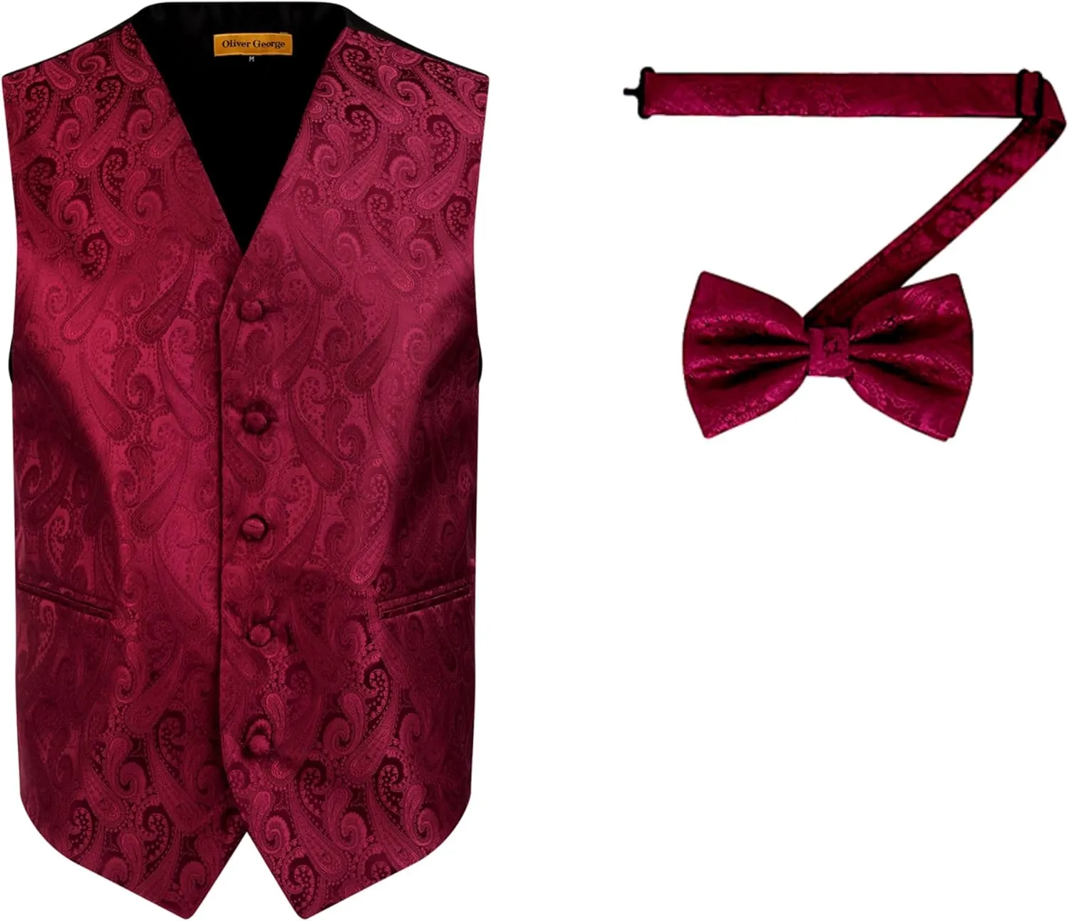 Oliver George Men's Paisley Formal Waistcoat Tuxedo Dress Vest Bow Tie Set for Suit or Tuxedo