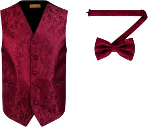 Oliver George Men's Paisley Formal Waistcoat Tuxedo Dress Vest Bow Tie Set for Suit or Tuxedo