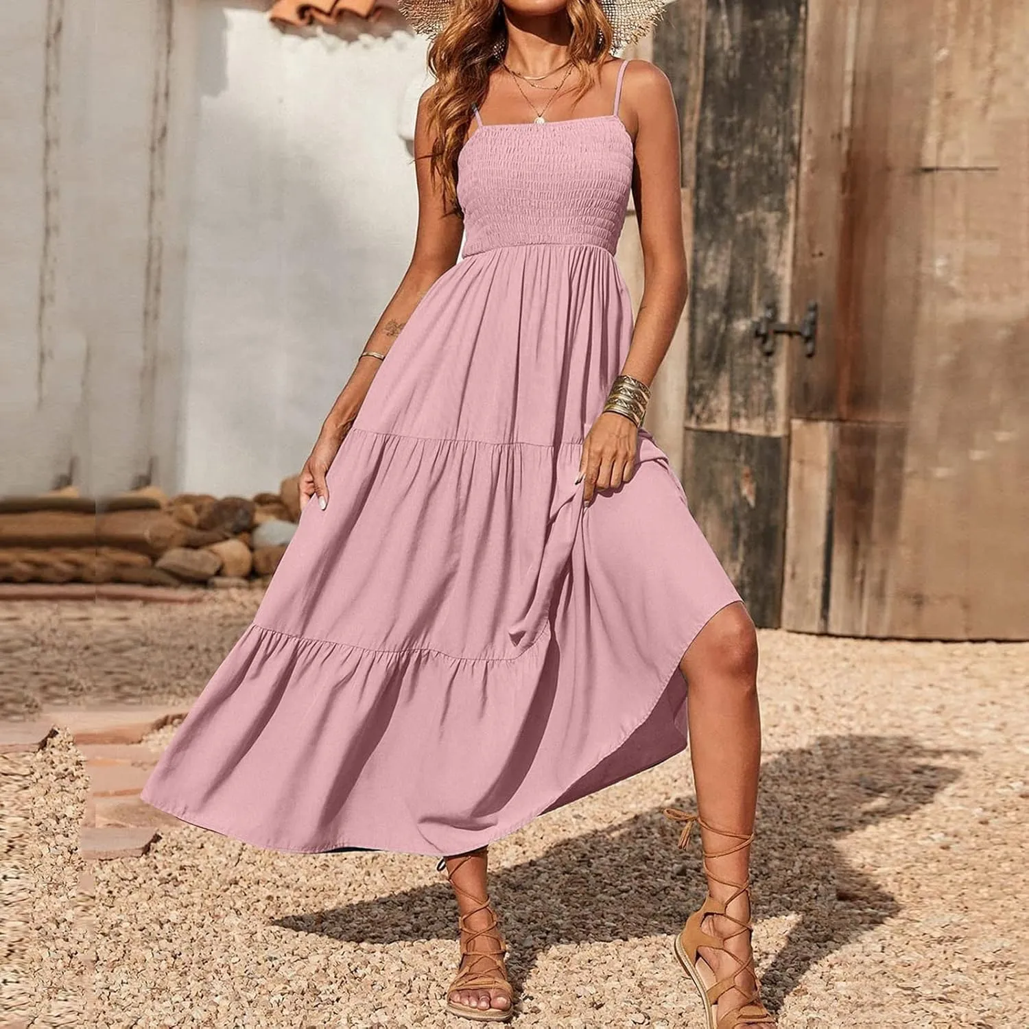Ollysqiar Dresses Women's 2023 Floral Summer Dress Wrap V Neck Short Sleeve Belted Ruffle Hem A-Line Bohemian Dresses A02 11