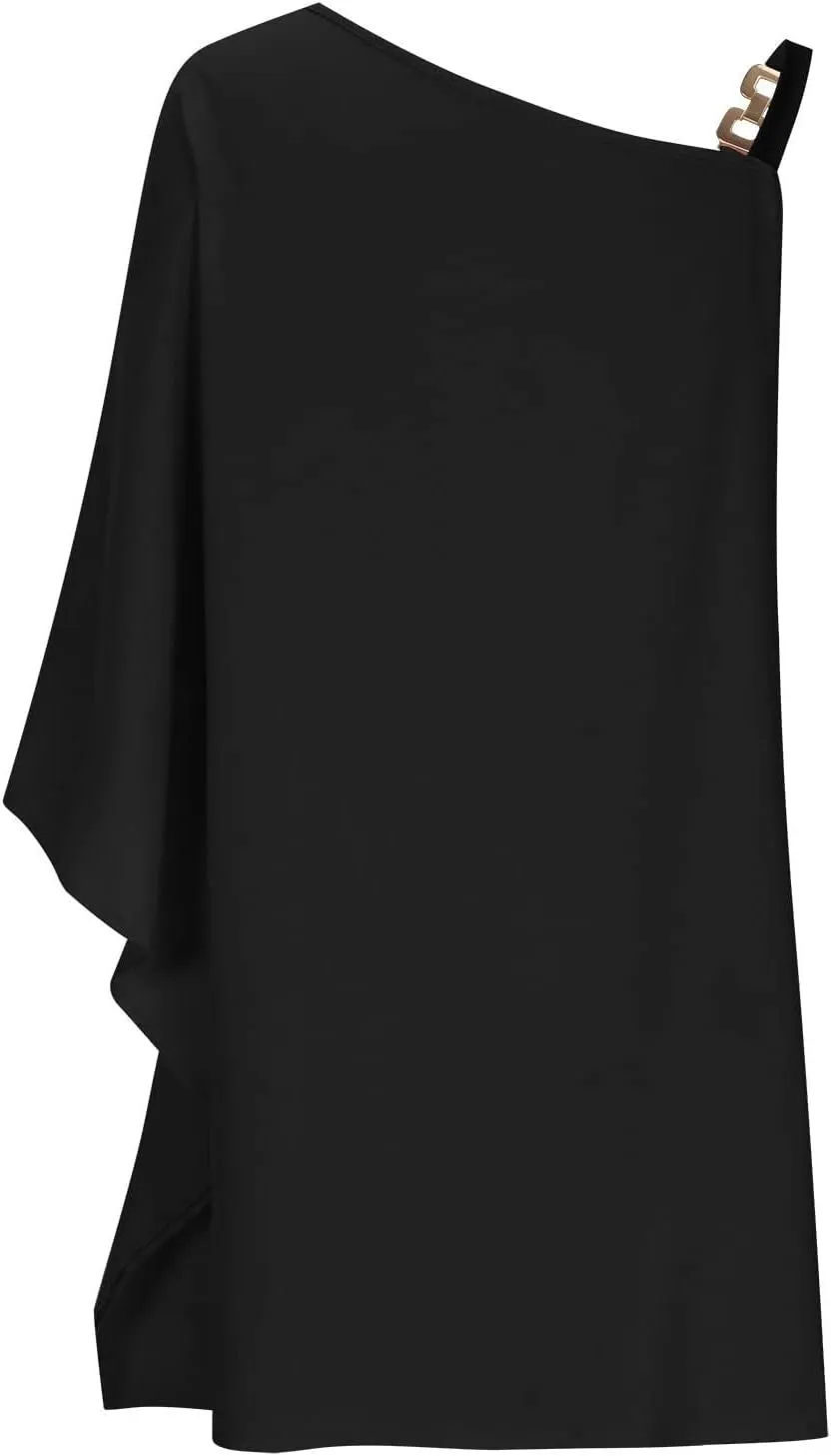 One Shoulder Dresses for Women,2024 Summer Trendy Batwing Sleeve Party Dress,Vintage Graphic Flowy Wedding Guest Dress