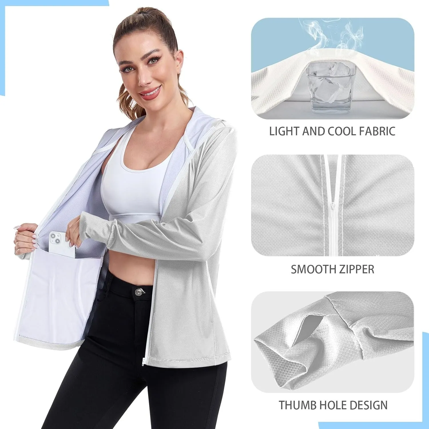 Orange Womens Upf Hoodie UPF 50  UV Sun Protection Clothing Women's Hoodie Zip Front Rash Guard