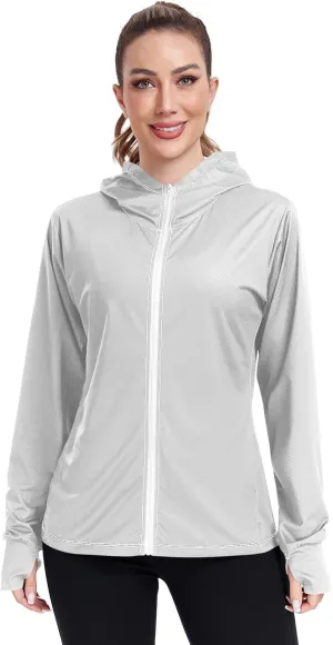 Orange Womens Upf Hoodie UPF 50  UV Sun Protection Clothing Women's Hoodie Zip Front Rash Guard