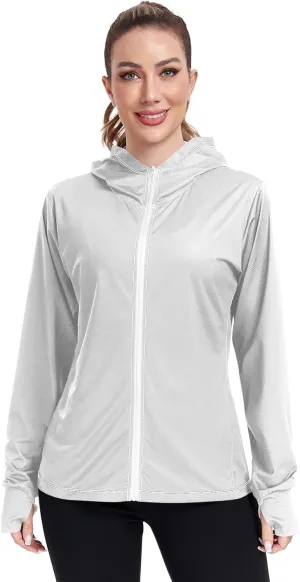 Orange Womens Upf Hoodie UPF 50  UV Sun Protection Clothing Women's Hoodie Zip Front Rash Guard