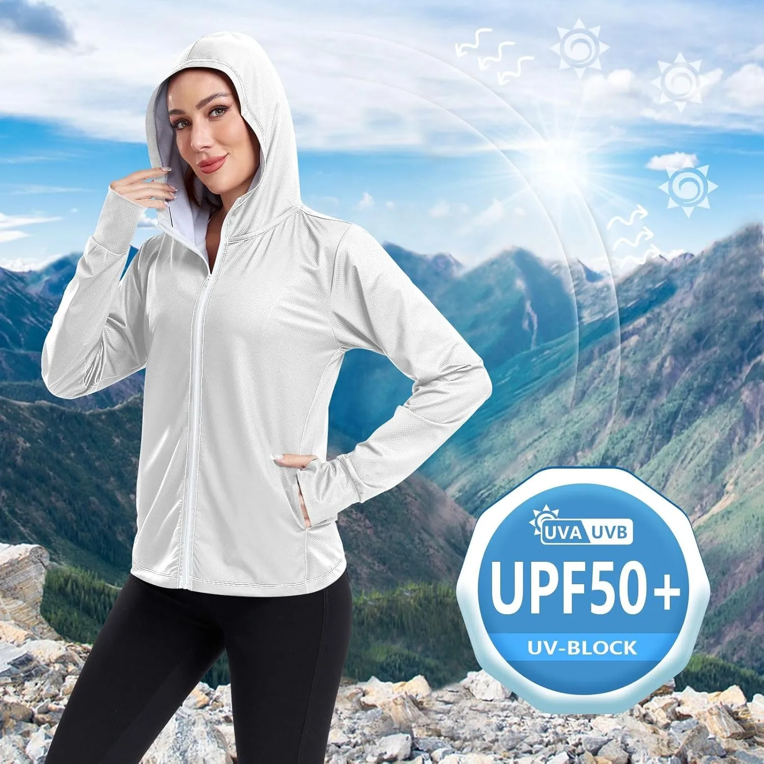 Orange Womens Upf Hoodie UPF 50  UV Sun Protection Clothing Women's Hoodie Zip Front Rash Guard