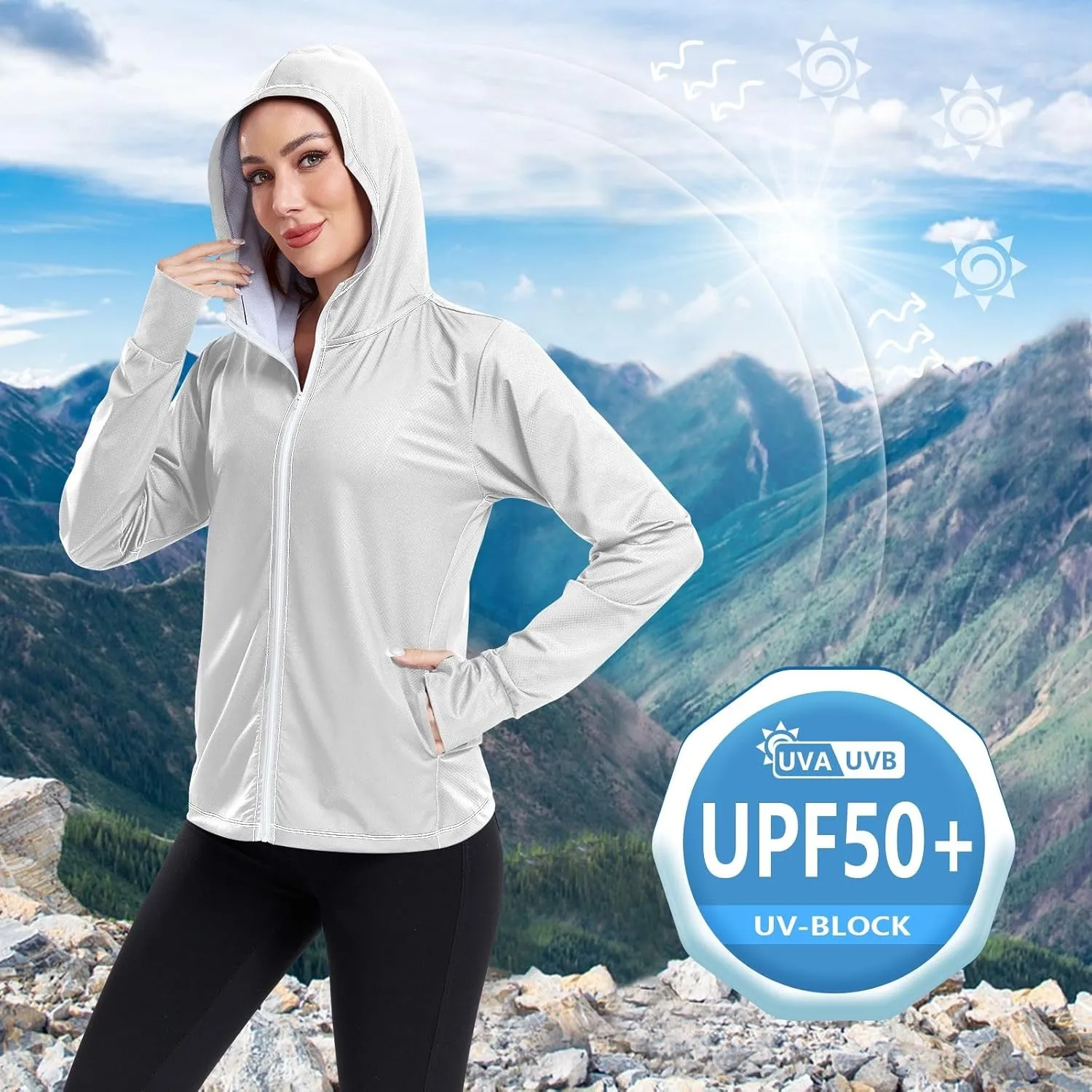 Orange Womens Upf Hoodie UPF 50  UV Sun Protection Clothing Women's Hoodie Zip Front Rash Guard