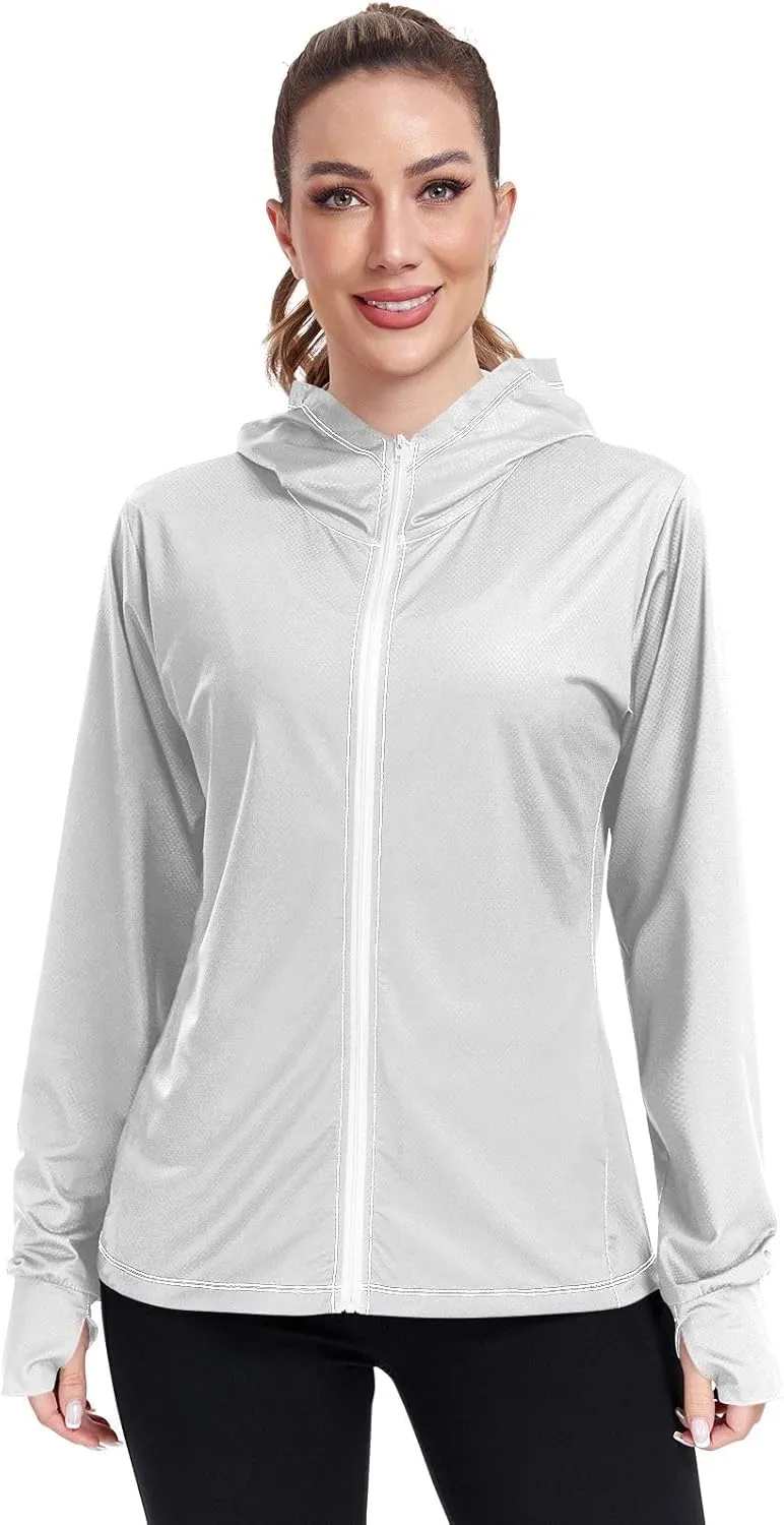 Orange Womens Upf Hoodie UPF 50  UV Sun Protection Clothing Women's Hoodie Zip Front Rash Guard