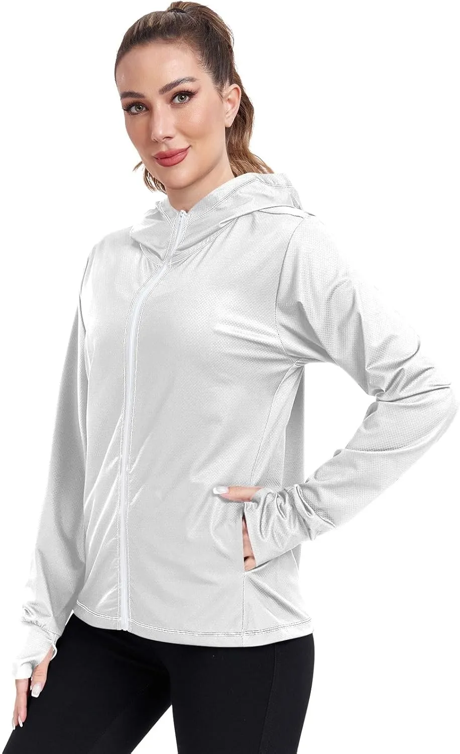 Orange Womens Upf Hoodie UPF 50  UV Sun Protection Clothing Women's Hoodie Zip Front Rash Guard