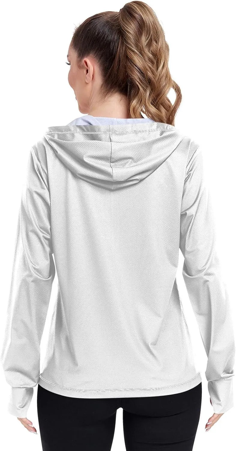 Orange Womens Upf Hoodie UPF 50  UV Sun Protection Clothing Women's Hoodie Zip Front Rash Guard