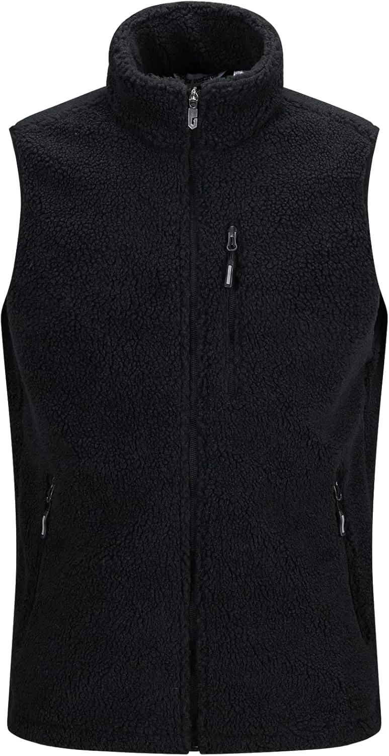 Outdoor Ventures Men's Full-Zip Lightweight Polar Fleece Vest Outerwear with 5 Pockets Warm Winter Sleeveless Jacket Casual