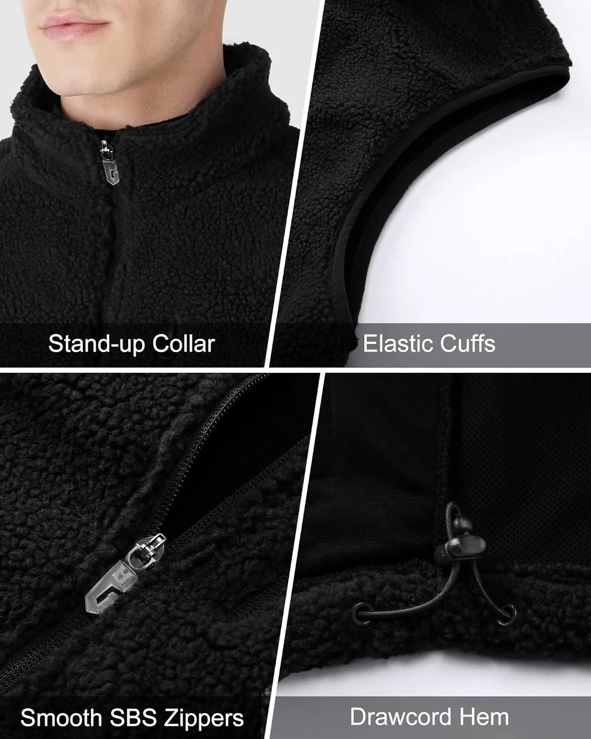 Outdoor Ventures Men's Full-Zip Lightweight Polar Fleece Vest Outerwear with 5 Pockets Warm Winter Sleeveless Jacket Casual